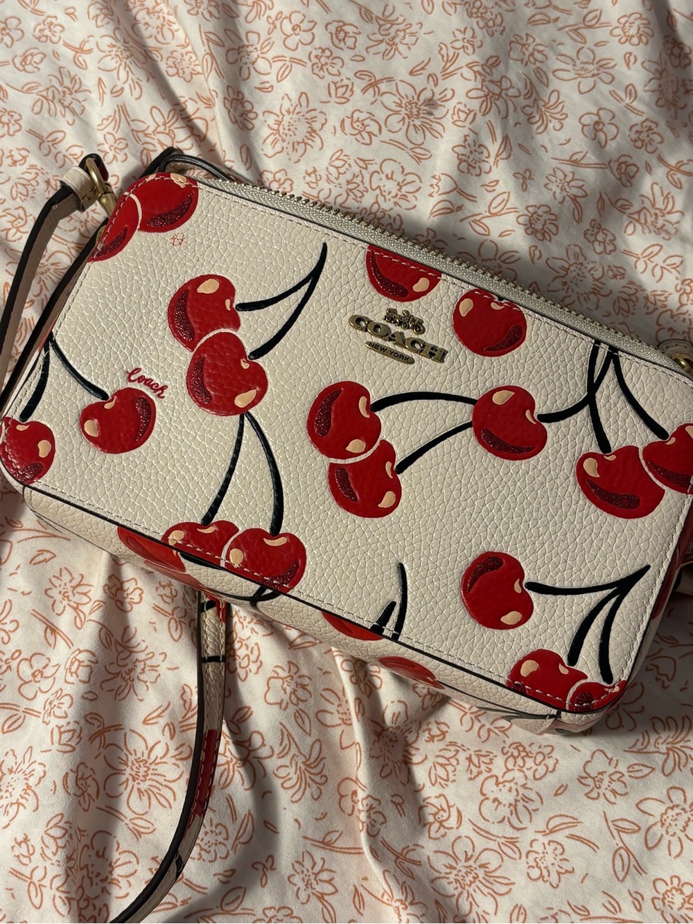 COACH Cream Cherry Print Crossbody Bag